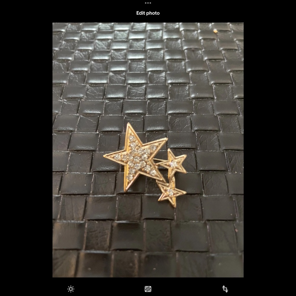 Aqua Brooch Pin Three Stars Delicate Gold With Faux Diamonds